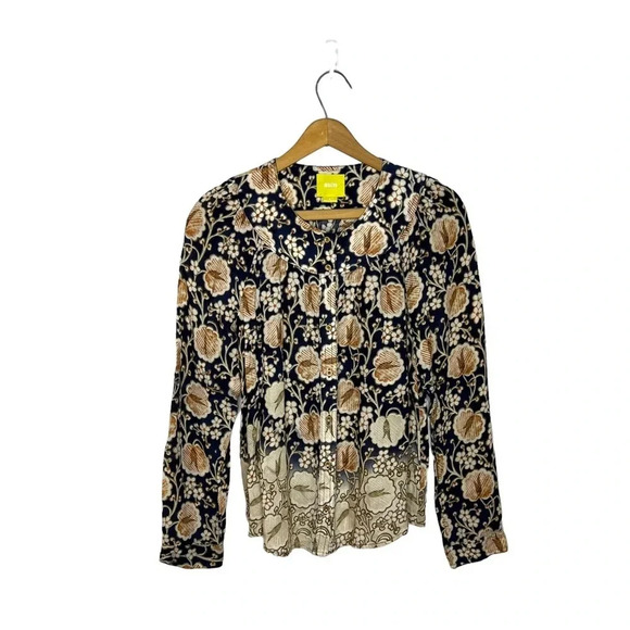 MAEVE Anthropologie Orli Bibbed Neutral Floral Print Button Down Boho Blouse - Picture 1 of 12